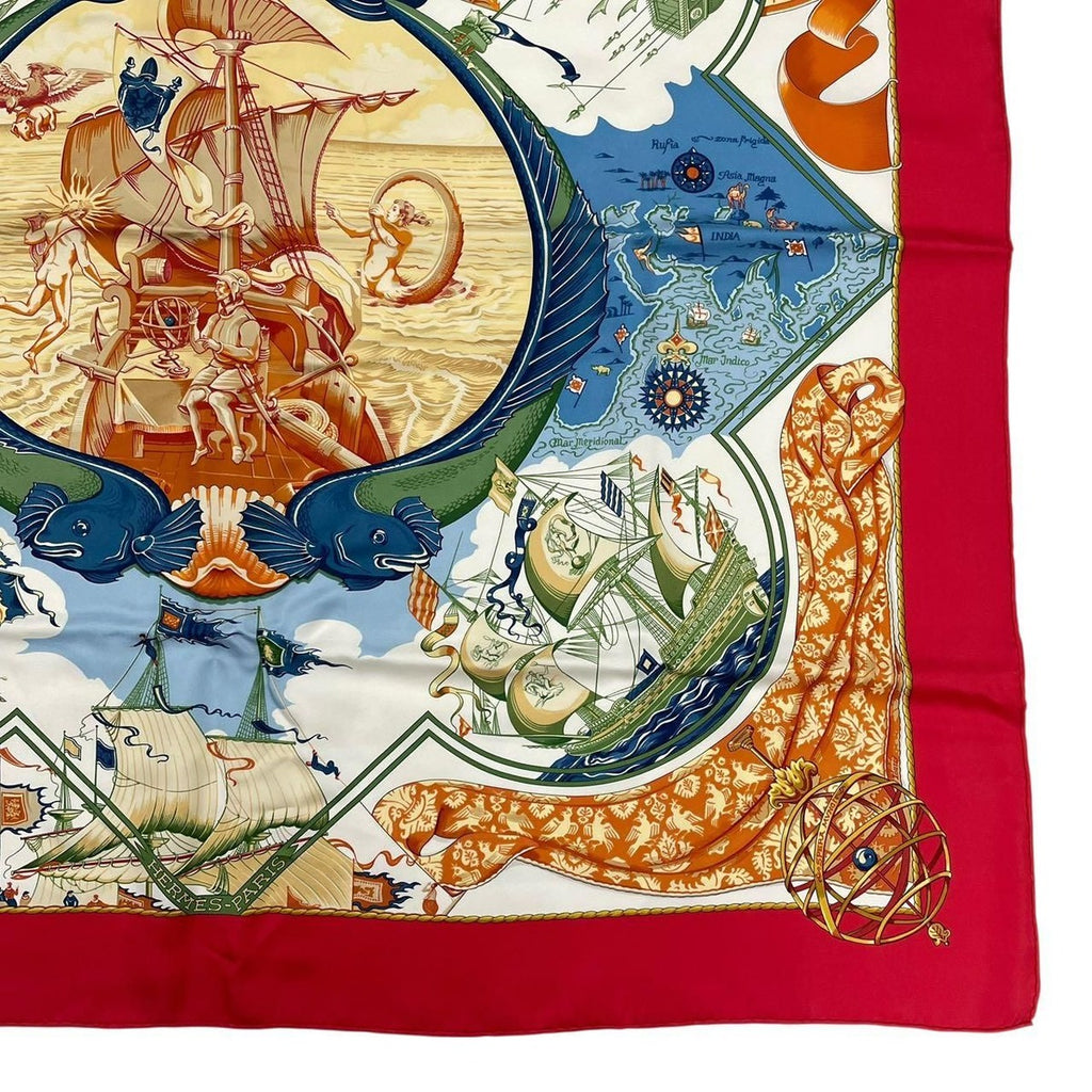 Hermes Scarf Carre 90 Pau Dela Des Cinq Mers Beyond the Five Seas Silk Red — view 5