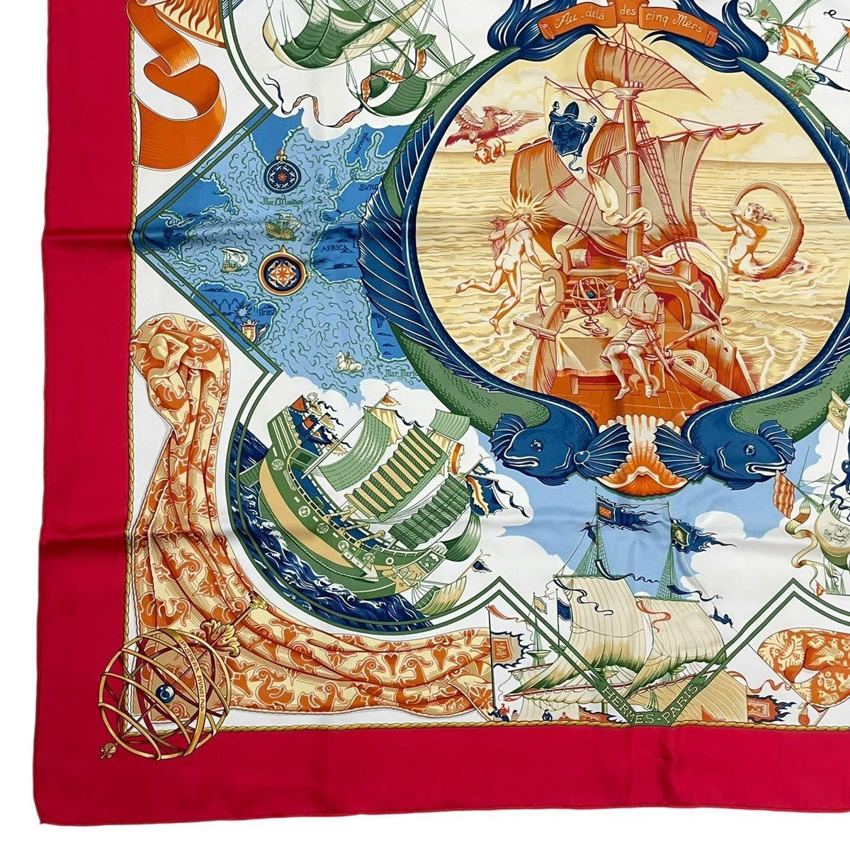 Hermes Scarf Carre 90 Pau Dela Des Cinq Mers Beyond the Five Seas Silk Red — view 6