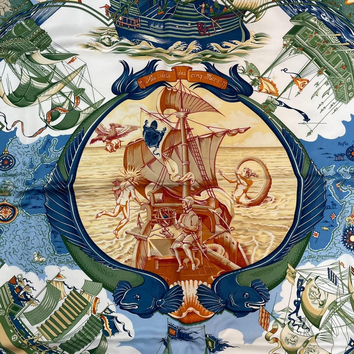 Hermes Scarf Carre 90 Pau Dela Des Cinq Mers Beyond the Five Seas Silk Red — view 8