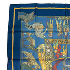 Hermes Carre 90 le Temps Des Marionnettes Marionette Time Silk Scarf Blue — view 3