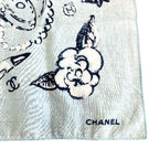 Chanel Scarf Handkerchief Bandana Camellia Logo Coco Mark Light Blue Black — view 4