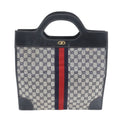 Gucci GG Canvas Leather Handbag Tote Navy