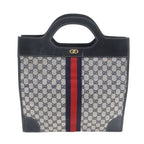 Gucci GG Canvas Leather Handbag Tote Navy