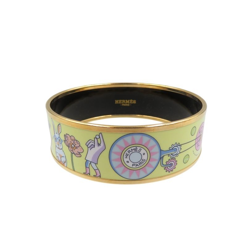 Hermes Emile GM Bracelet Tea For Two Cloisonne Metal Yellow Bangle 0242 — view 2