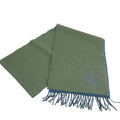 Loewe Anagram Embroidery Cashmere Blend Fringe Bicolor Muffler Khaki Blue Scarf
