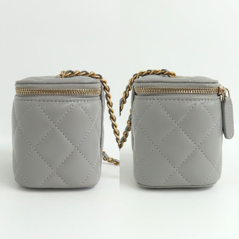 Chanel Small Vanity Case Ap1447 Lambskin Gray Gdhardware Chain — view 4