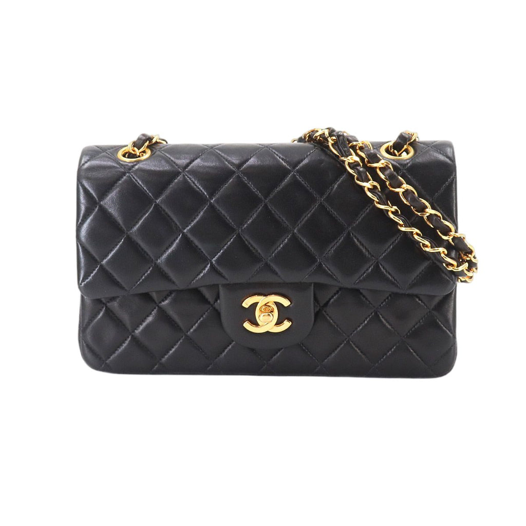 Chanel Quilted 23 Chain Shoulder Bag Lambskin Black Gold Vintage