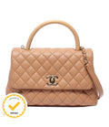 Chanel 2-Way Shoulder Bag Quilted Gold Caviar Leather Coco Handle 29