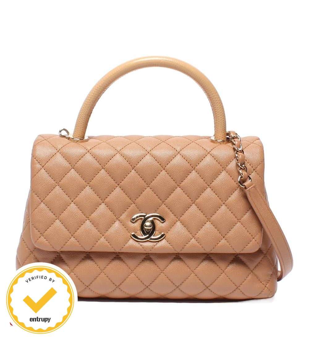Chanel 2-Way Shoulder Bag Quilted Gold Caviar Leather Coco Handle 29
