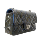 Chanel Shoulder Bag Mini Quilted Patent Leather Gray Blue Silver — view 2