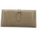 Hermes Bearn Souffle Ficelle Lycee Wallet Card Case Beige Silver
