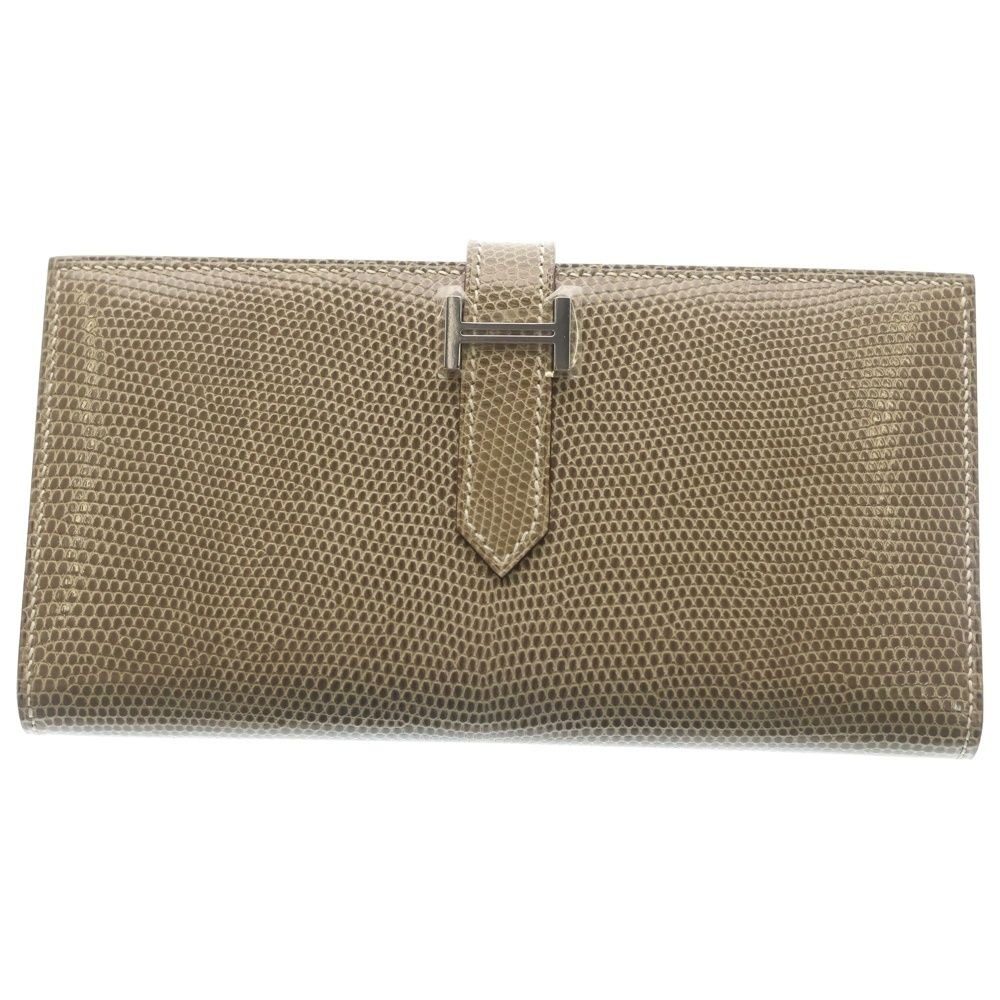 Hermes Bearn Souffle Ficelle Lycee Wallet Card Case Beige Silver