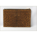 Saint Laurent Paris Clutch Bag Flap Pouch Leopard Suede Brown — view 3