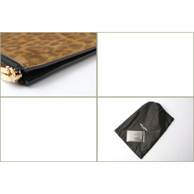 Saint Laurent Paris Clutch Bag Flap Pouch Leopard Suede Brown — view 6
