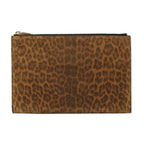 Saint Laurent Paris Clutch Bag Flap Pouch Leopard Suede Brown