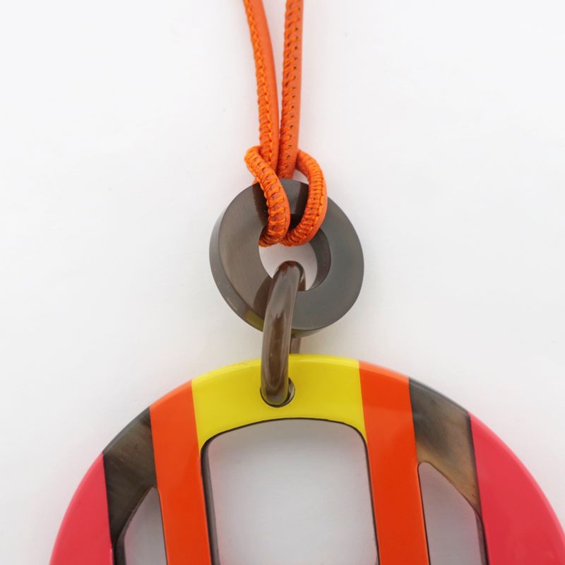 Hermes Necklace H Equipe Buffalo Horn Multicolor Pink Pendant Accessory — view 7