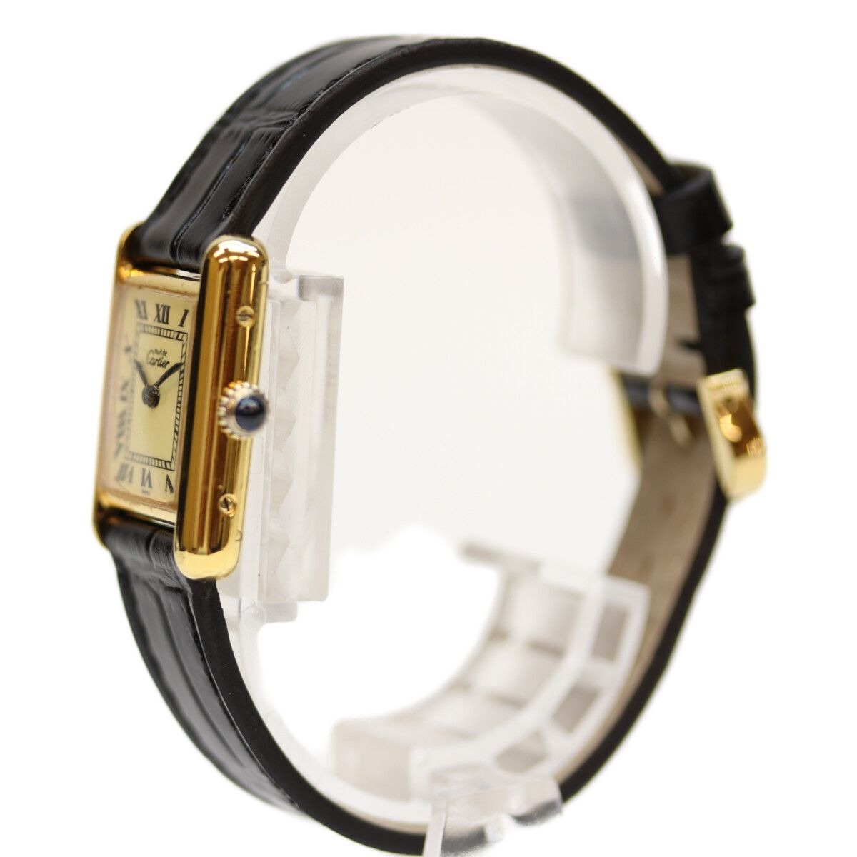 Cartier Watch Vintage Must Tank 76-81 Vermeil SM Roman Ivory Dial Manual Winding Leather — view 2