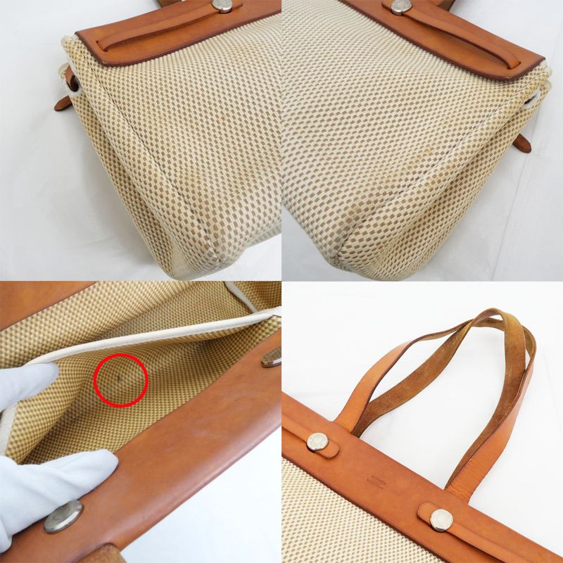 Hermes Herbag Her Bag Cabas MM Toile GM Tote Hand Silver Hardware — view 9