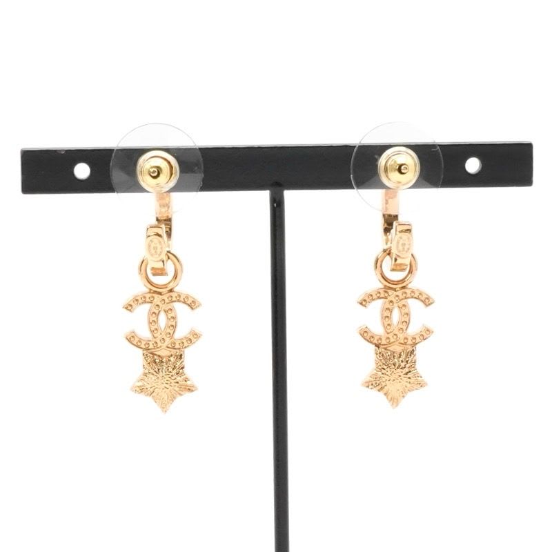 Chanel Earrings Gold Coco Mark Star Hoop Rhinestone — view 9
