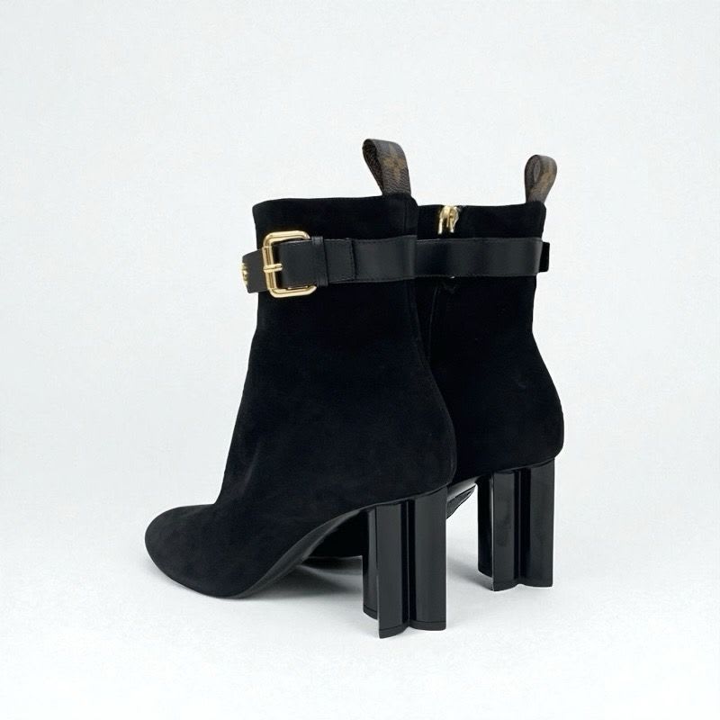 Louis Vuitton Silhouette Line Monogram Boots Short Shoes Suede Black — view 5