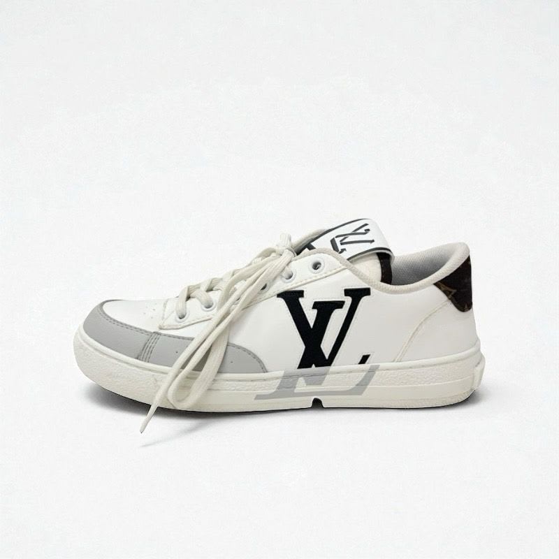 Louis Vuitton Charlie Line Monogram Sneakers Shoes Leather White Gray Black — view 3