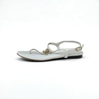 Chanel Sandals Shoes Leather White Gold Coco Mark Rhinestone Strap Thong — view 3