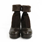 Fendi Thick Heel Platform Boots 36.5 Brown Leather Suede Short Back — view 2