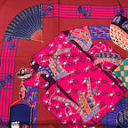 Hermes Carre 90 Scarf Silk 100% Kimono and Inro Red — view 5