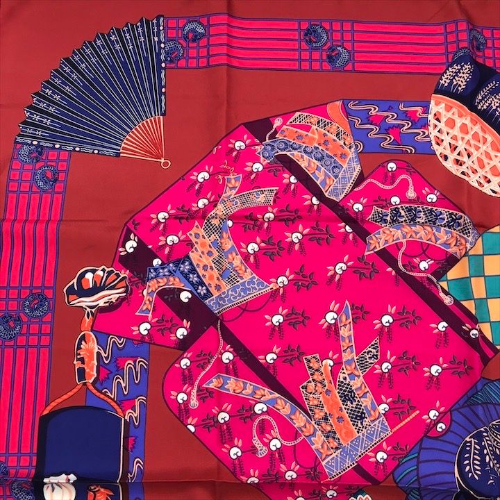 Hermes Carre 90 Scarf Silk 100% Kimono and Inro Red — view 5