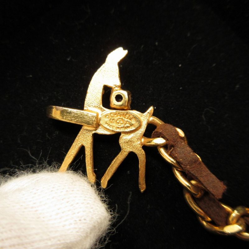 Chanel Coco Mark 01 A Colored Stone Bambi Metal Gold Brown Chain Bracelet 0072 — view 5