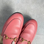 Gucci Prince Town Horsebit Loafer Sandal Fur Slip on Pink Gold Hardware Leather — view 4