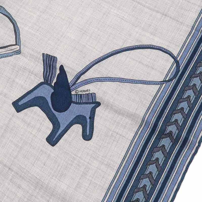 Hermes Shawl Rectangle 70% Cashmere 30% Silk Blue Cashcil Accessories — view 7