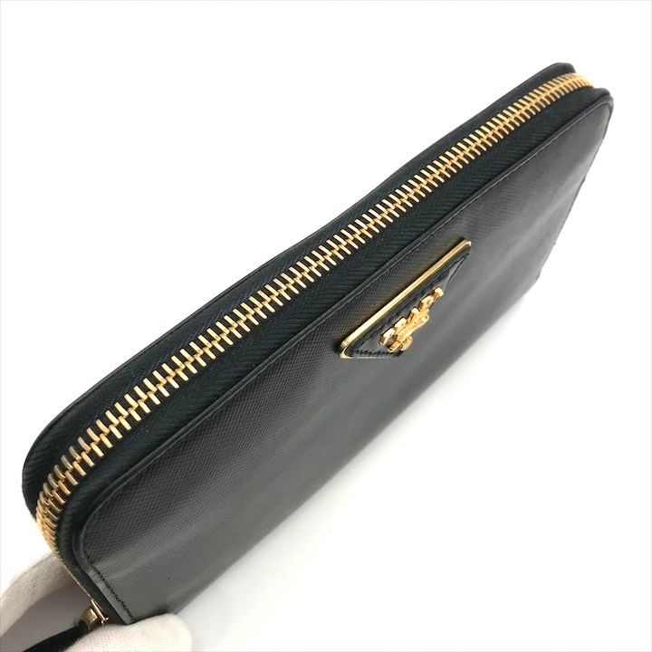 Prada Big Logo Saffiano Zip Around Wallet Black — view 6