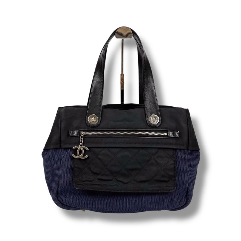 Chanel Paris Biarritz Mini Tote Shoulder Bag Navy Blue Black Bicolor — view 2