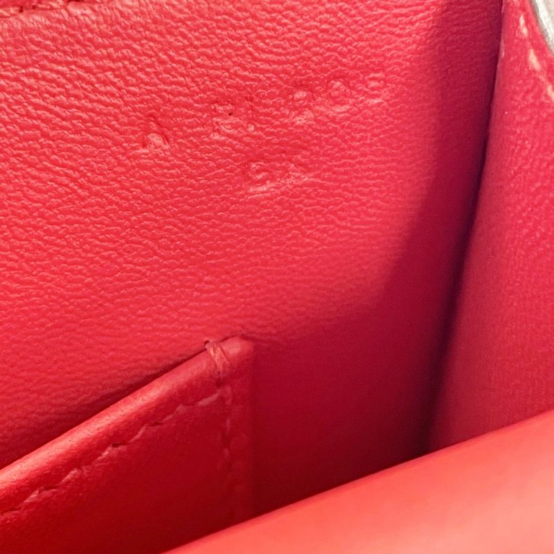 Hermes Leather Silver Hardware Velu Chain Mini Shoulder Bag Red Engraved — view 9