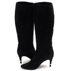 Chanel Long Boots Shoes Women Suede Leather Black High Heel Sole — view 3