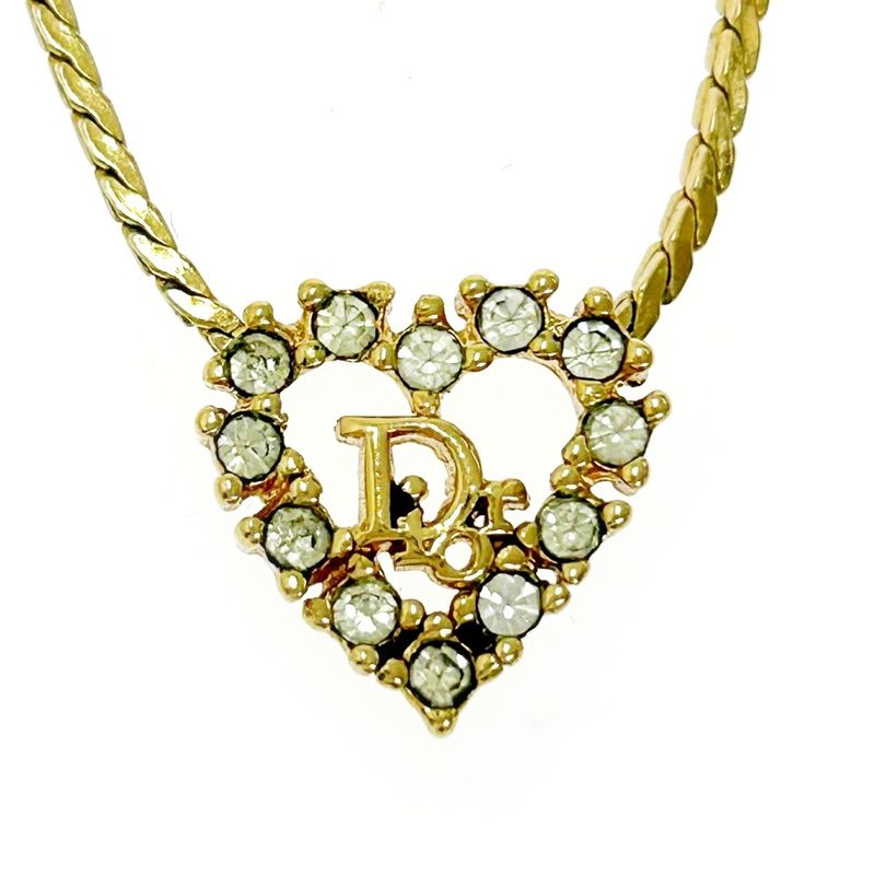 Christian Dior GP Rhinestone Logo Heart Necklace Gold — view 3