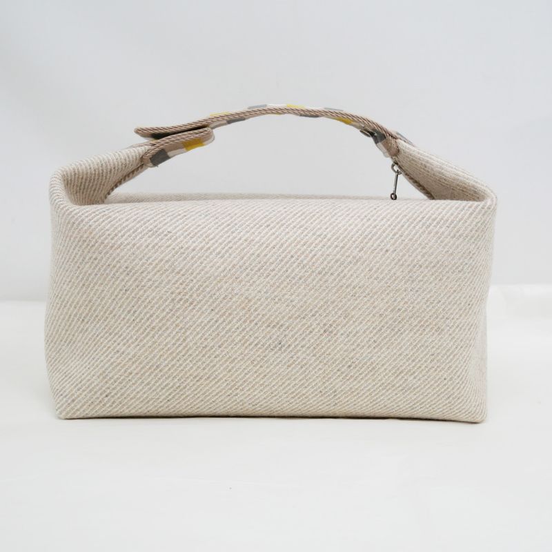 Hermes Brid A Black GM Au-carre Handbag Pouch Seigle Beige — view 3