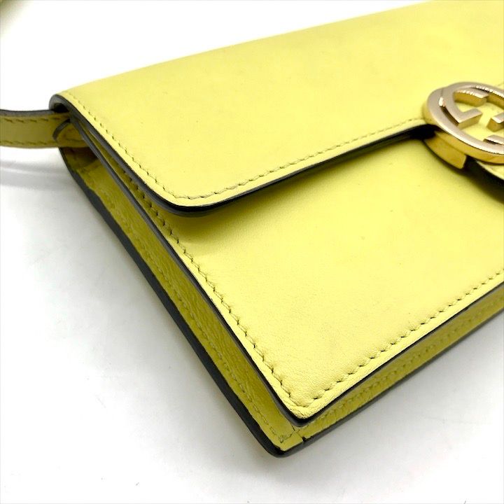 Gucci Interlocking 2-Way Shoulder Bag Wallet Lime Yellow Leather — view 5