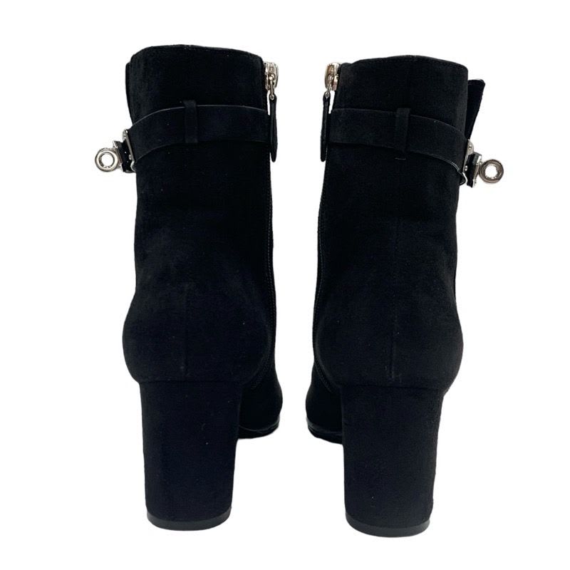 Hermes Saint Germain Boots Short Shoes Suede Black Silver Kelly Hardware — view 5