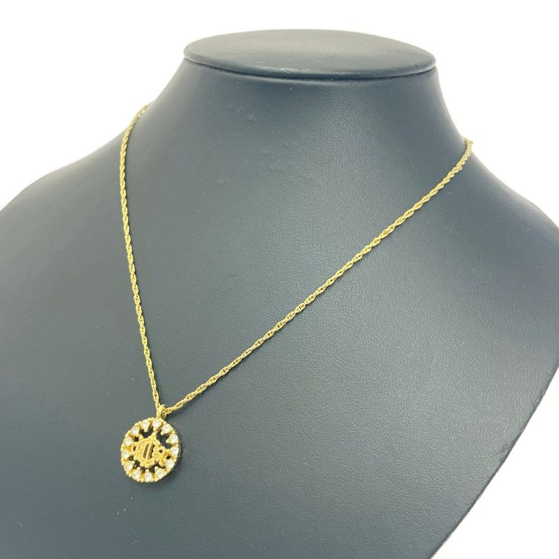 Dior GP Rhinestone Logo Emblem Round Necklace Gold — view 4