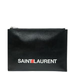 Saint Laurent Logo Clutch Bag Second Black Multicolor Leather Women