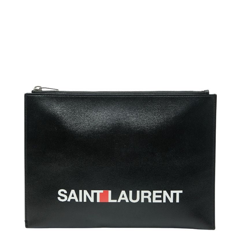 Saint Laurent Logo Clutch Bag Second Black Multicolor Leather Women