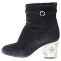 Louis Vuitton Monogram Metal Heel Side Zip Suede Leather Ankle Boots Black