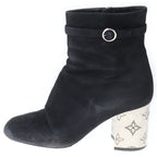 Louis Vuitton Monogram Metal Heel Side Zip Suede Leather Ankle Boots Black
