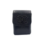 Chanel CC Logo Caviar Leather Black Cigarette Case Gold