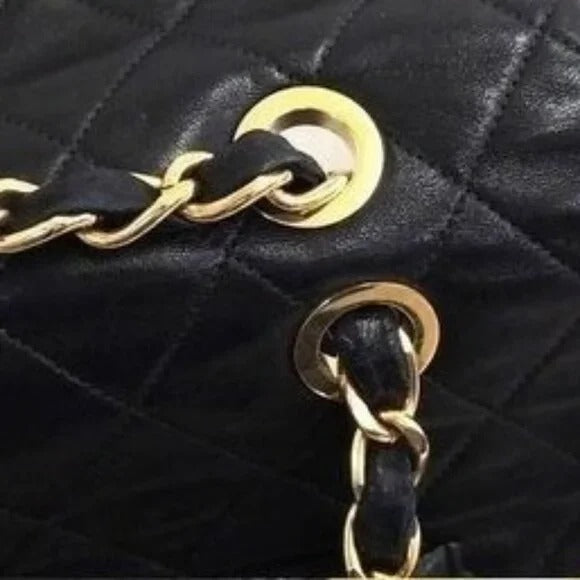 Authentic CHANEL Jumbo Maxi XL 24K Gold Flap Bag Lambskin Chain Shoulder Black — view 9