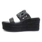 Hermes Espadrille Itea Sandals Rope Wedge Heel Black 38 Shoes