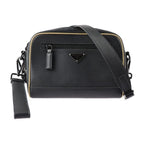 Prada Shoulder Bag 2 Vh063 Saffiano Leather Black Gold Tone Triangle Logo