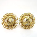 Chanel Earrings 29 Engraved Vintage Coco Mark GP Faux Pearl Round